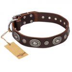 'Extra Pizzazz' FDT Artisan Adorned Brown Leather German Shepherd Collar