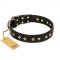 'Rhomb Style' FDT Artisan German Shepherd Black Leather Dog Collar with Old Bronze-Like Plated Studs 1 1/2 inch (40 mm) Wide
