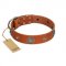 "Marine Antiques" Handmade FDT Artisan Tan Leather German Shepherd Collar with Blue Stones