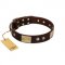 "Middle Age" FDT Artisan Brown Leather German Shepherd Collar with Old Bronze-Plated Engraved Flowers and Large Plates