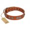 "Woofy Majesty" FDT Artisan Tan Leather German Shepherd Collar with Round Silver-like Plates
