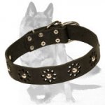 German Shepherd Floral Leather Dog Collar