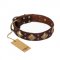 'Golden Square' FDT Artisan Brown Leather German Shepherd Collar with Large Squares - 1 1/2 inch (40 mm) wide