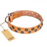 "Precious Sparkle" FDT Artisan Handcrafted Tan Leather Collar for German Shepherd