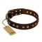 'Fashion Studs' FDT Artisan Brown Leather German Shepherd Collar with Old Bronze-Plated Steel Hardware 1 1/2 inch (40 mm) Wide