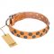 "Precious Sparkle" FDT Artisan Handcrafted Tan Leather Collar for German Shepherd