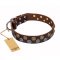 'Strong Shields' FDT Artisan Leather German Shepherd Collar with Bronze and Chrome Plated Decorations