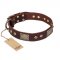 FDT Artisan 'Loving Owner' Decorated Leather German Shepherd Dog Collar with Plates and Studs 1 1/2 inch (40 mm)