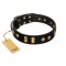 "Rare Dog" FDT Artisan Black Leather German Shepherd Collar with Old Bronze-like Dotted Studs and Tiles