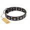 'Refined Essence' FDT Artisan Black Leather German Shepherd Dog Collar with Silvery Studs - 1 1/2 inch (40 mm) Wide