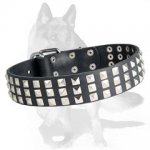 Silver Pyramid Leather Dog Collar for German Shepherd