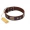 "Stone Stars" Stylish Handmade FDT Artisan Brown Leather German Shepherd Collar