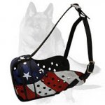 'American Star' German Shepherd Muzzle - Hand-painted Leather Agitation Muzzle