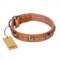 'Era of Future' FDT Artisan Handcrafted Tan Leather German Shepherd Dog Collar with Decorations