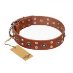 'Silver Elegance' FDT Artisan Tan Leather German Shepherd Collar with Studs and Cones 1 1/2 inch (40 mm) Wide