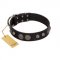 "Tricky Ricky" FDT Artisan Black Leather German Shepherd Collar Adorned with Silver-Like Conchos