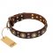 'Flower Melody' FDT Artisan GSD Brown Leather Dog Collar with Mixed Studs