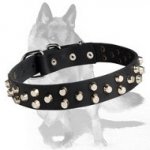 3 Rows Studded Leather Dog Collar 1 1/4 inch (30 mm) wide