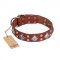 "Magic Squares" FDT Artisan Comfortable Tan Leather German Shepherd Collar