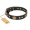 'Golden Radiance' FDT Artisan Black Leather German Shepherd Collar with Old Bronze Look Ovals and Circles
