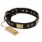 "Ancient Egypt" FDT Artisan Black Leather German Shepherd Collar with Antiqued Decorations - 1 1/2 inch (40 mm) wide