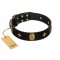 "Star Powder" FDT Artisan Black Leather German Shepherd Collar with Ovals and Stars - 1 1/2 inch Wide
