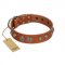 "Era Infinitum" FDT Artisan Tan Leather German Shepherd Collar Adorned with Chrome-plated Circles