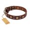 'Caprice of Fashion' FDT Artisan German Shepherd Brown Leather Dog Collar with Round Decorations