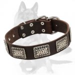 German Shepherd Leather Collar with Plates in Military Style