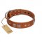 "Egyptian Gifts" Handmade FDT Artisan Tan Leather German Shepherd Collar with Chrome-plated Pyramids