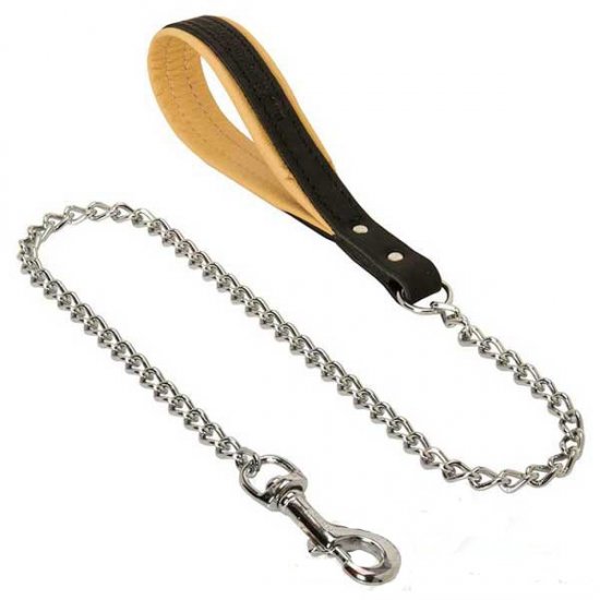 Leather Handle Chain Dog Lead Large Breed
