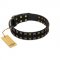 "Refined Pattern" FDT Artisan Black Leather German Shepherd Collar with Two Rows of Stunning Decorations