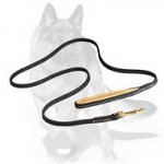 German Shepherd Stitched Leather Leash with Padded Handle