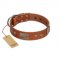"Great Obelisk" Handcrafted FDT Artisan Tan Leather German Shepherd Collar with Large Plates and Pyramids