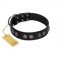 "Silver Medallions" Mod FDT Artisan Black Leather German Shepherd Collar with Round Plates