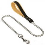 German Shepherd exclusive chain dog leash with leather handle 42 inch ( 105cm )