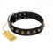 "Inky Prettification" FDT Artisan Black Leather German Shepherd Collar with One Row of Studs