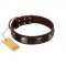 "Nut-Brown Finery" Embellished FDT Artisan Brown Leather German Shepherd Collar with Chrome Plated Crossbones and Plates
