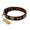 "Magic Amulet" Brown Leather German Shepherd Collar with Skulls and Plates