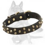 German Shepherd Fashion Leather Dog Collar with Brass Pyramids