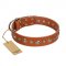 "Gorgeous Roundie" FDT Artisan Tan Leather German Shepherd Collar with Chrome-plated Circles