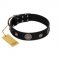 "Blue Gems" FDT Artisan Black Leather German Shepherd Collar with Chrome Plated Studs and Conchos