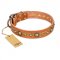 'Feast of Luxury' FDT Artisan German Shepherd Tan Leather Dog Collar with Old Bronze-Like Plated Studs - 1 1/2 inch (40 mm) wide