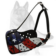 'American Star' German Shepherd Muzzle - Hand-painted Leather Agitation Muzzle