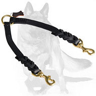 Braided leather coupler for walking 2 dogs