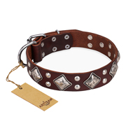 "King of Grace" FDT Artisan Brown Leather German Shepherd Collar for Daily Walking