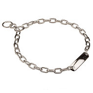 Fur Saver Dog Collar Steel Chrome Plated With Plate 1/9 inch (3 mm) link diameter