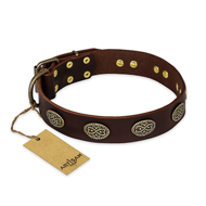 'Chocolate kiss' FDT Artisan Leather German Shepherd Collar with Old Bronze Look Oval Plates
