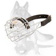 'The Silencer' German Shepherd Muzzle - Classic Chrome Plated Steel and Leather Basket Dog Muzzle