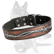 Handmade Leather Dog Collar with Barbed Wire Drawing